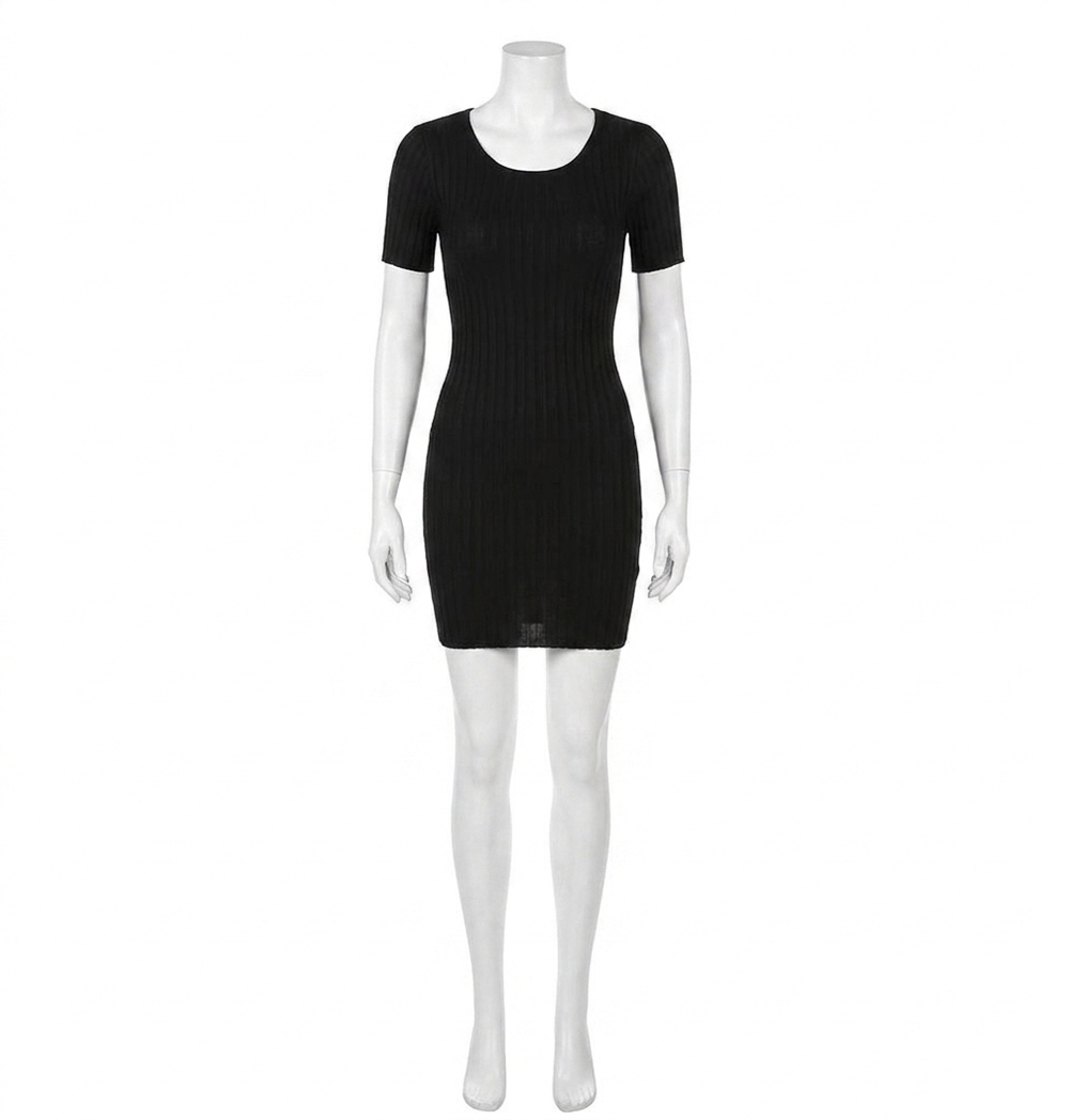 NEW GOOD AMERICAN rib open back mini dress in black